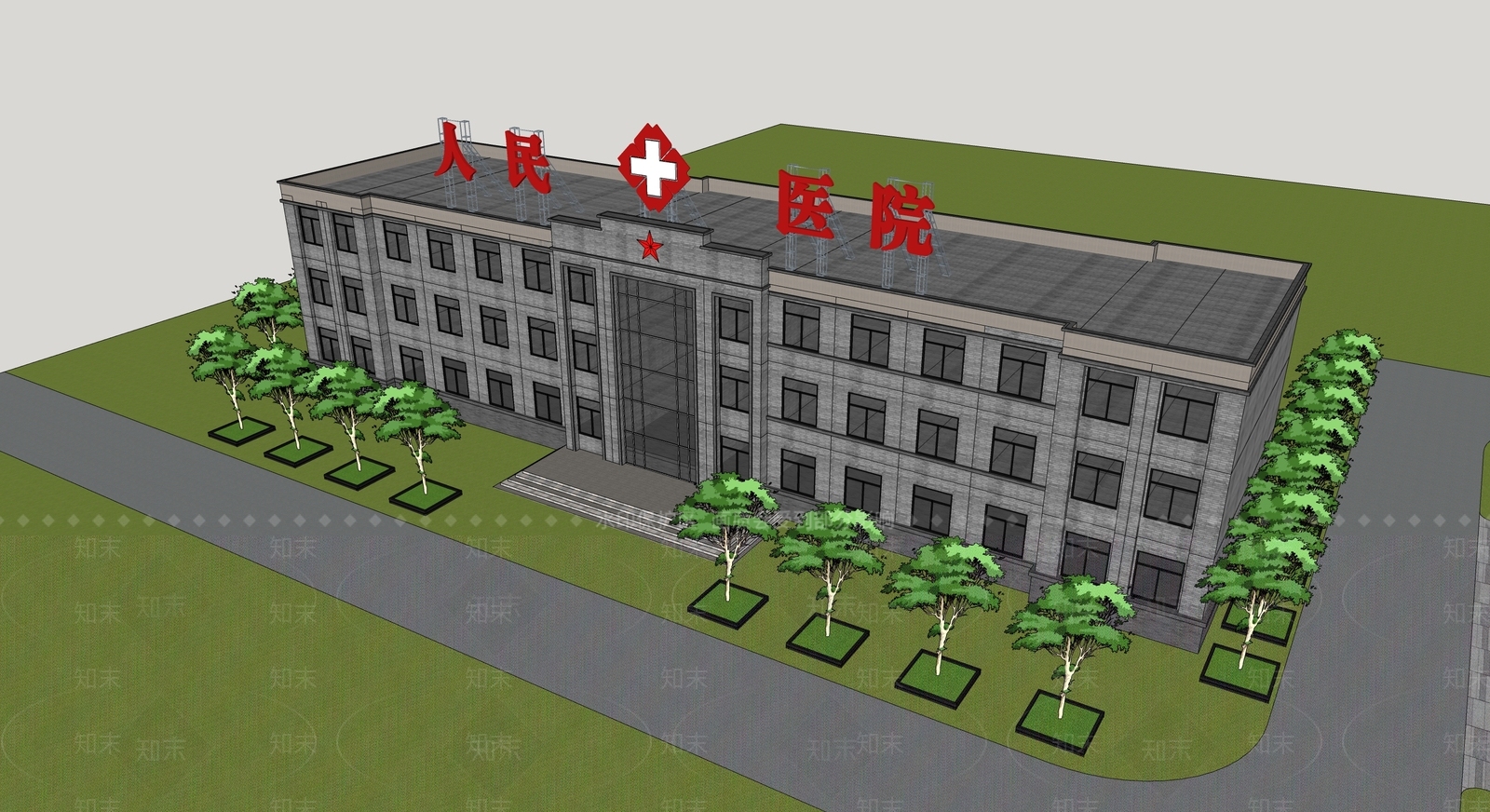 现代医院建筑SU模型下载【ID:1112394424】