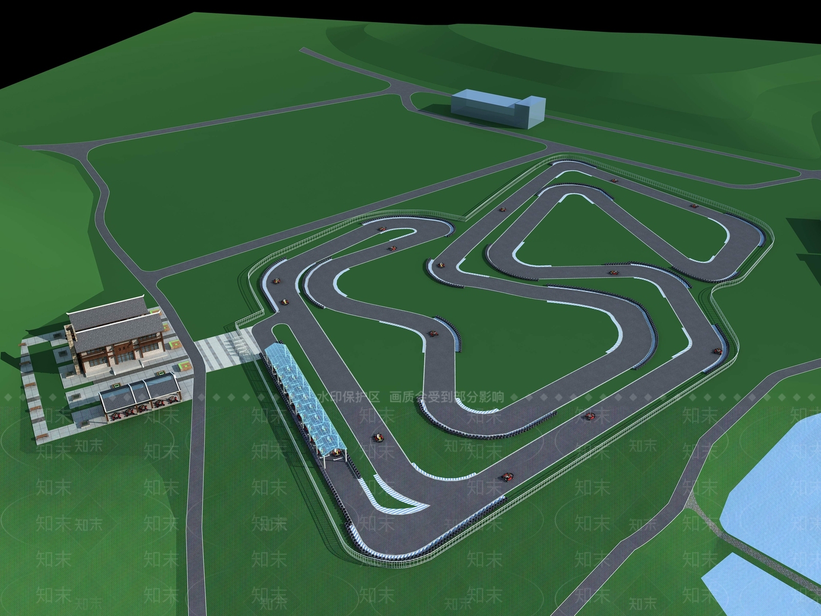 新中式卡丁车跑道鸟瞰规划3D模型下载【ID:1112004008】