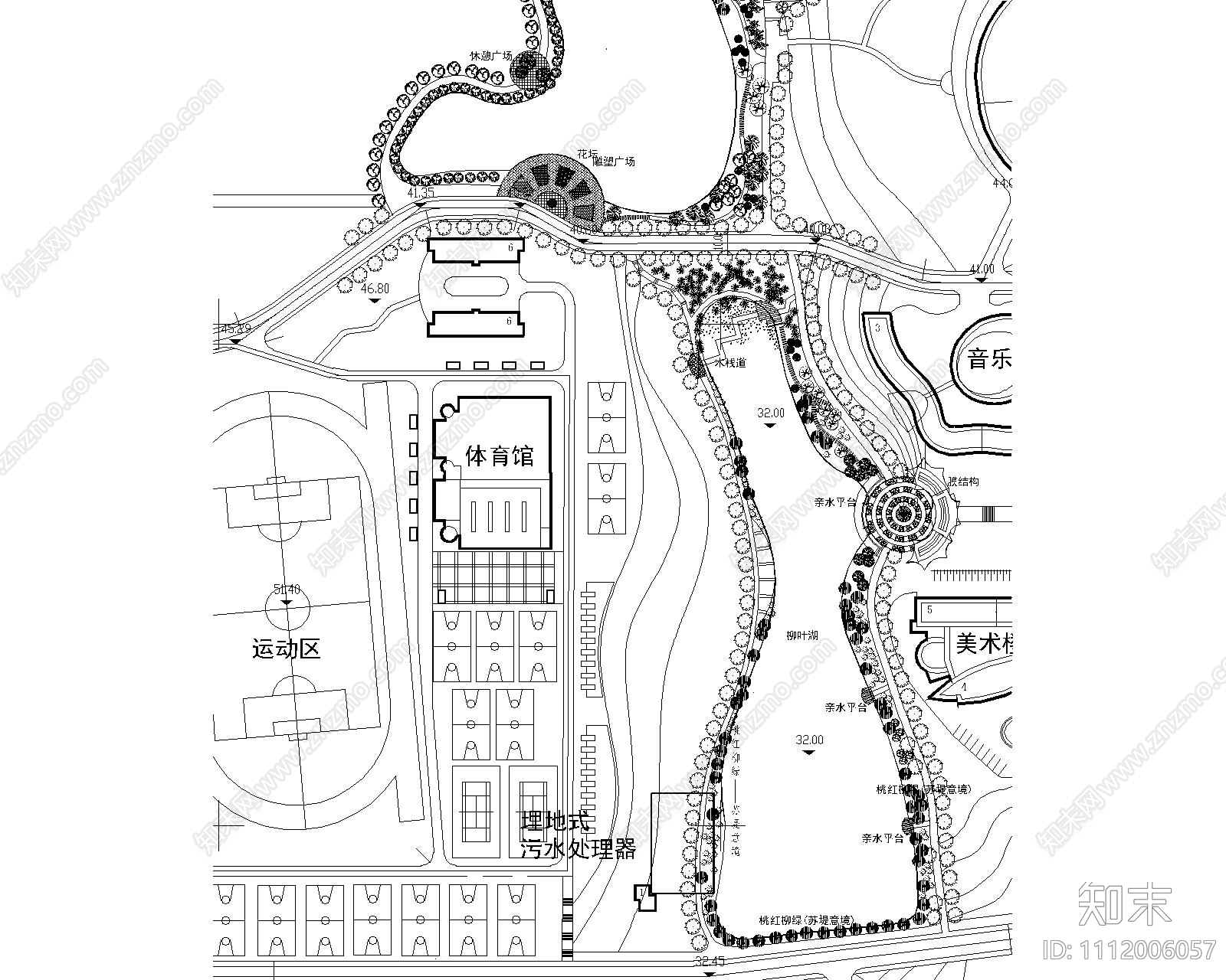 大学园林景观设计平面施工图下载【ID:1112006057】