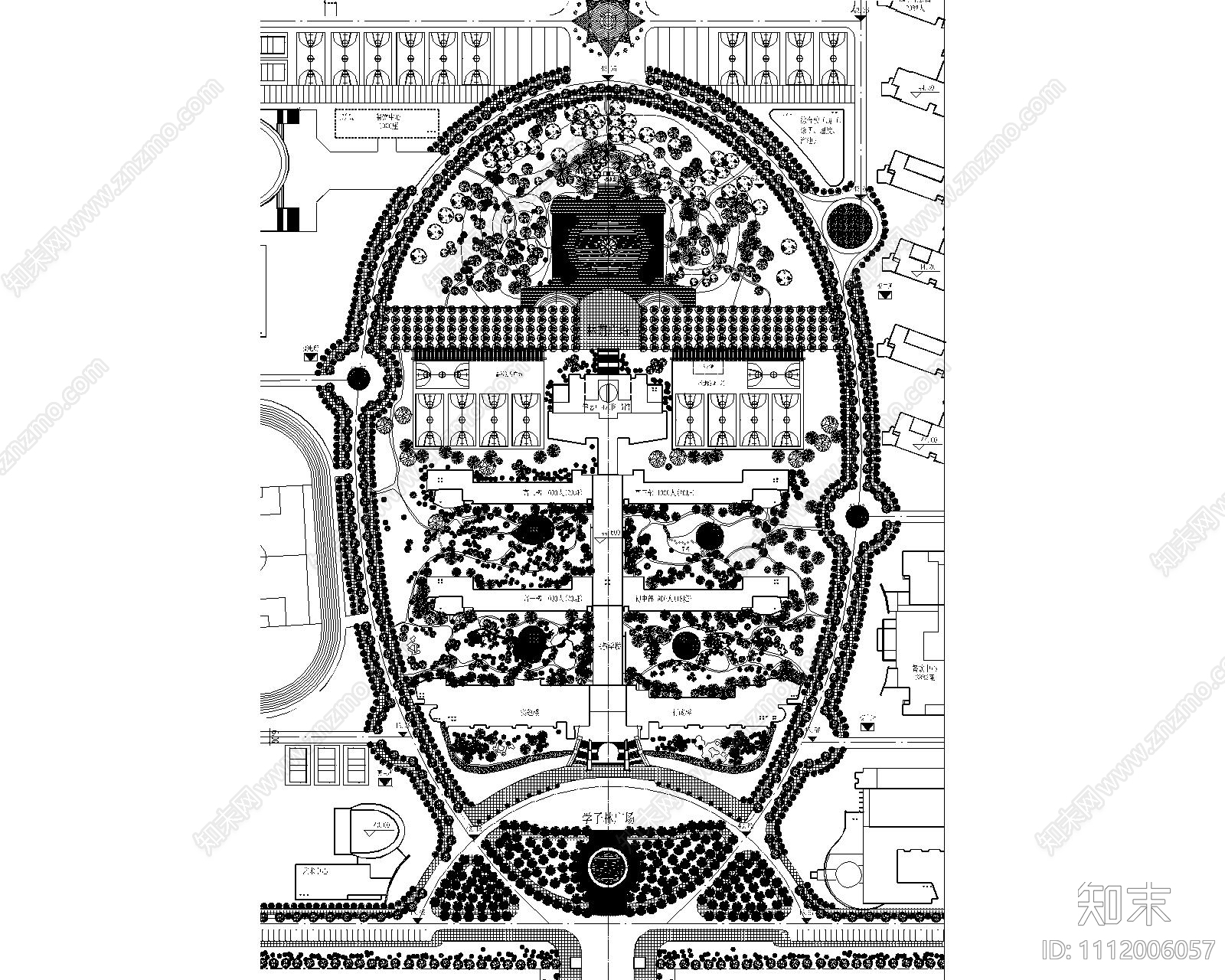 大学园林景观设计平面施工图下载【ID:1112006057】