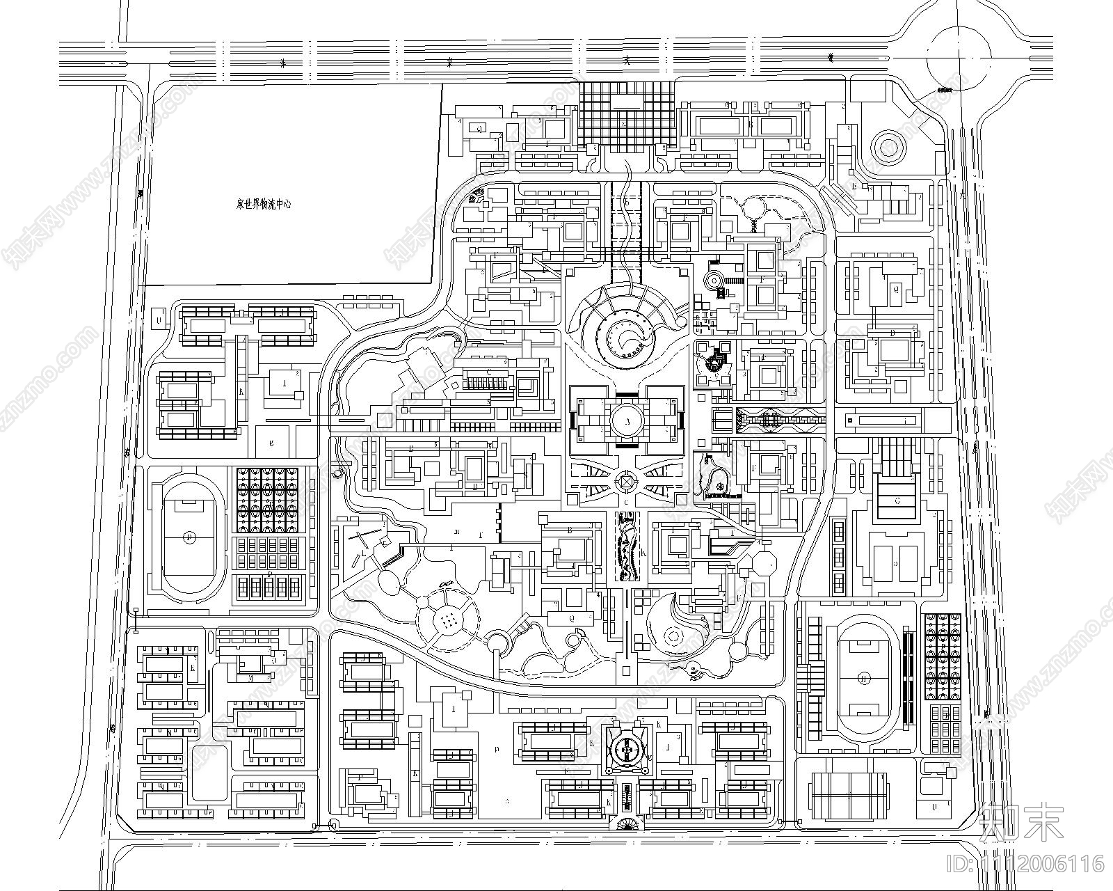 大学园林总平面规划平面图施工图下载【ID:1112006116】