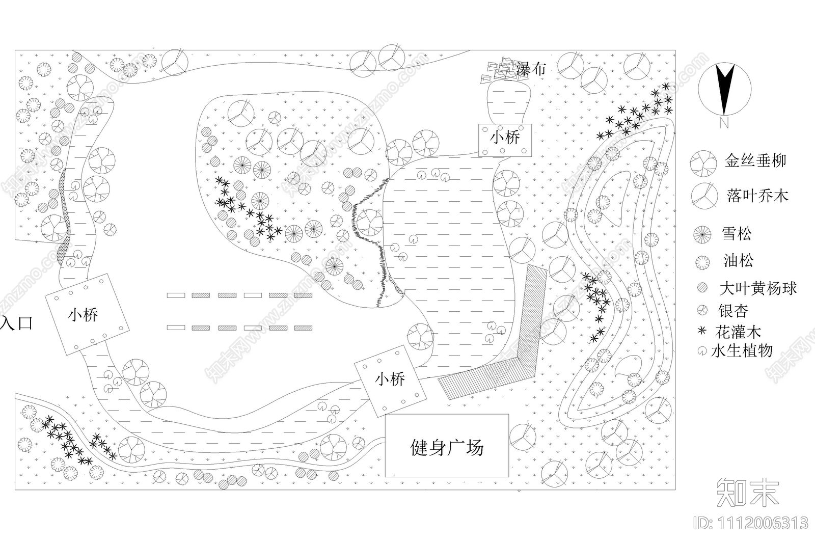公园道路绿化平面图施工图下载【ID:1112006313】