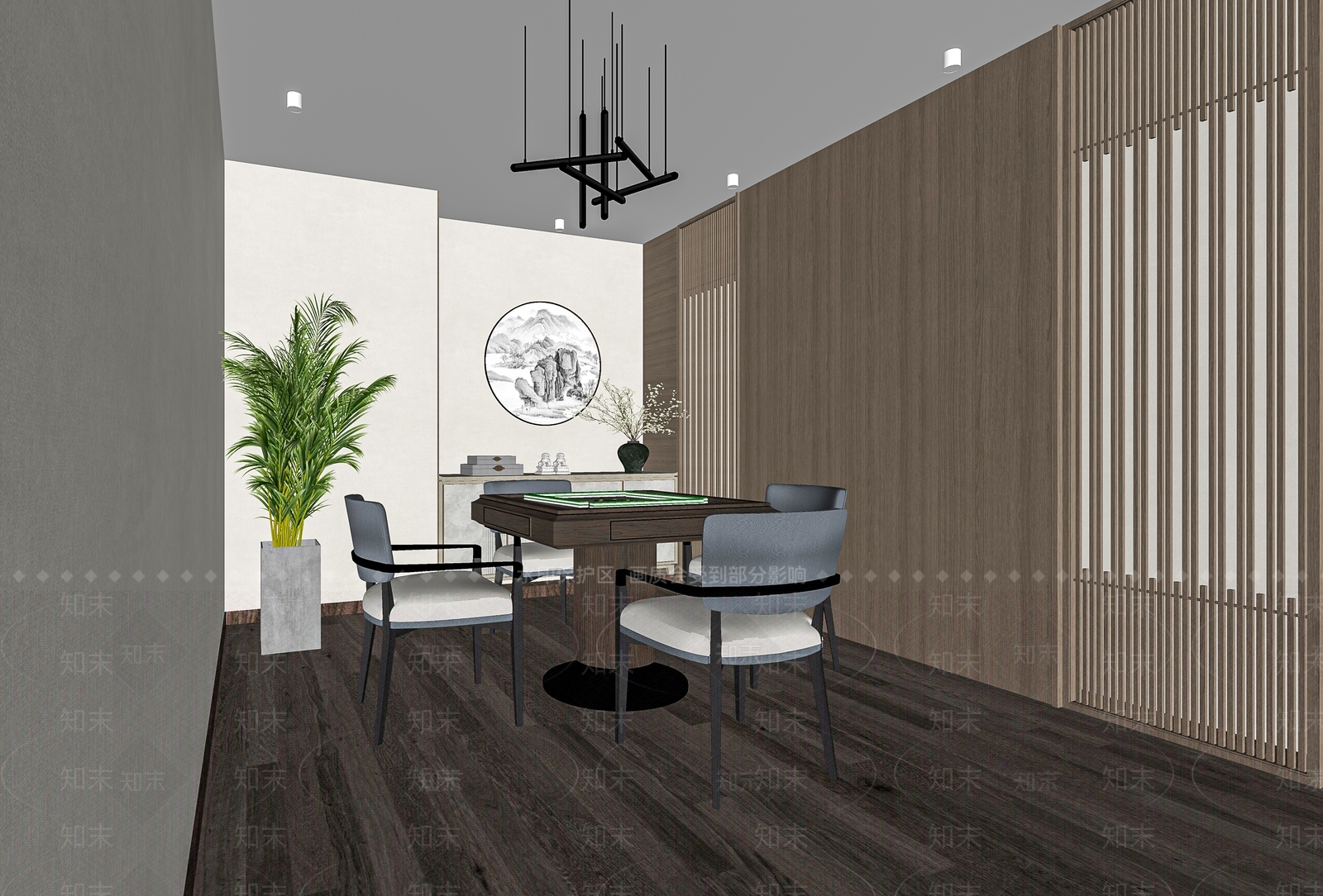 新中式棋牌室SU模型下载【ID:1112008541】