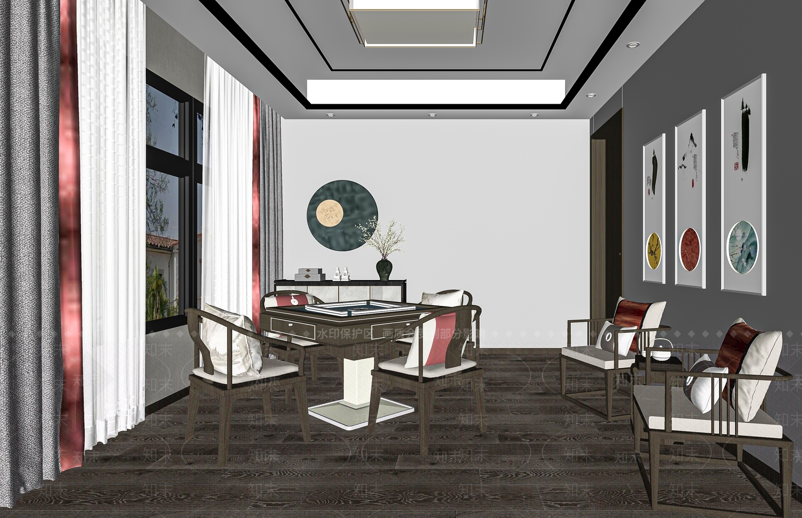 新中式棋牌室SU模型下载【ID:1112017364】