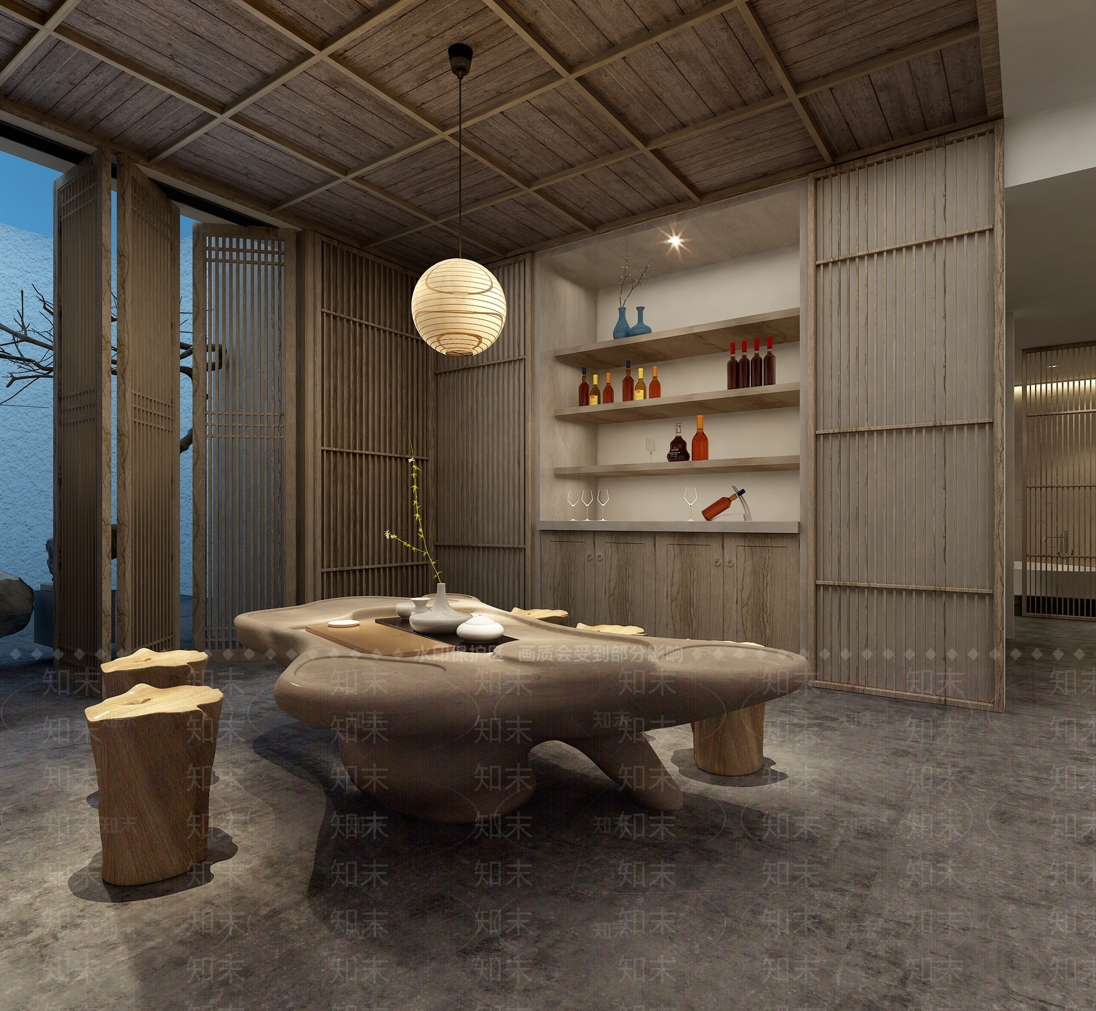 新中式民宿客厅3D模型下载【ID:1112034338】