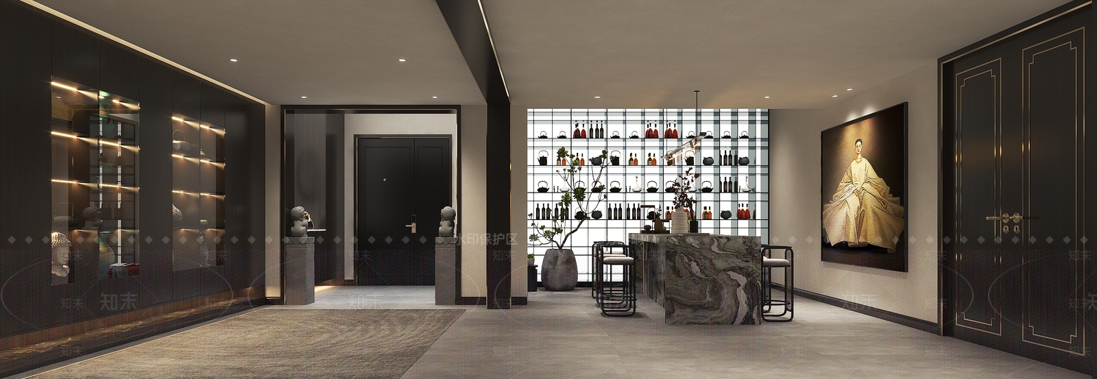 新中式品酒室酒窖3D模型下载【ID:1112036449】