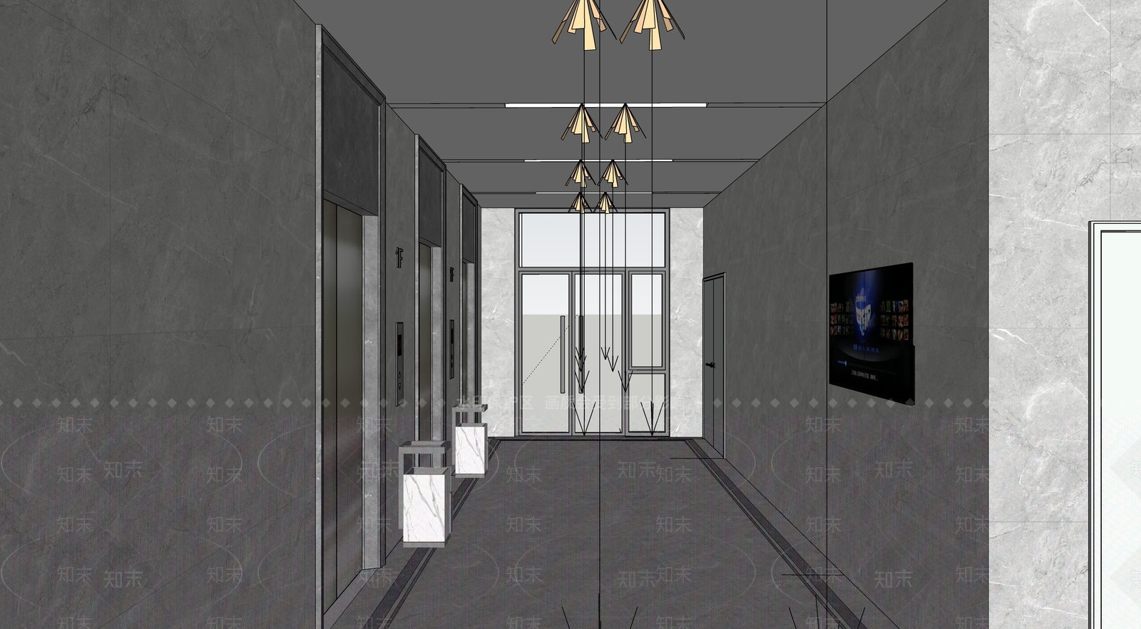 现代电梯厅SU模型下载【ID:1112458245】