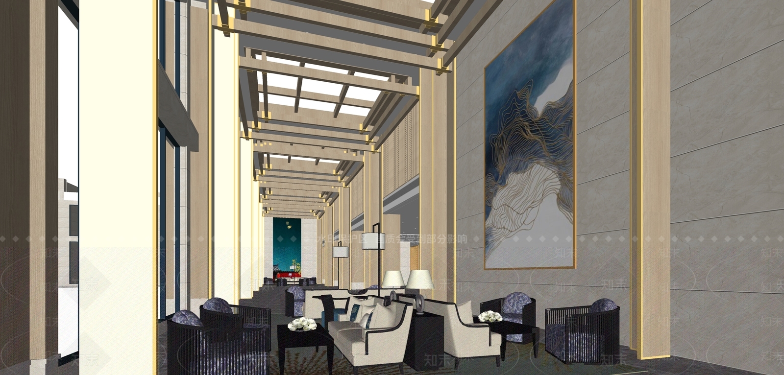 现代酒店大堂SU模型下载【ID:1112054005】