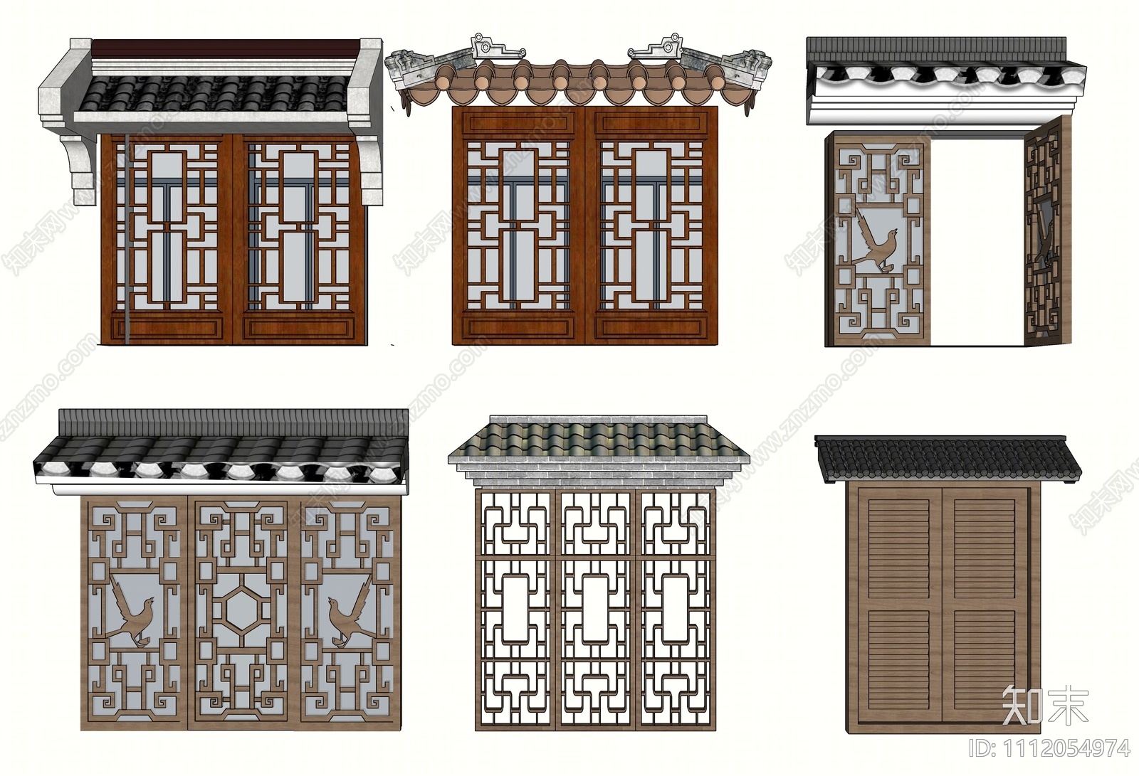 中式窗户组合SU模型下载【ID:1112054974】