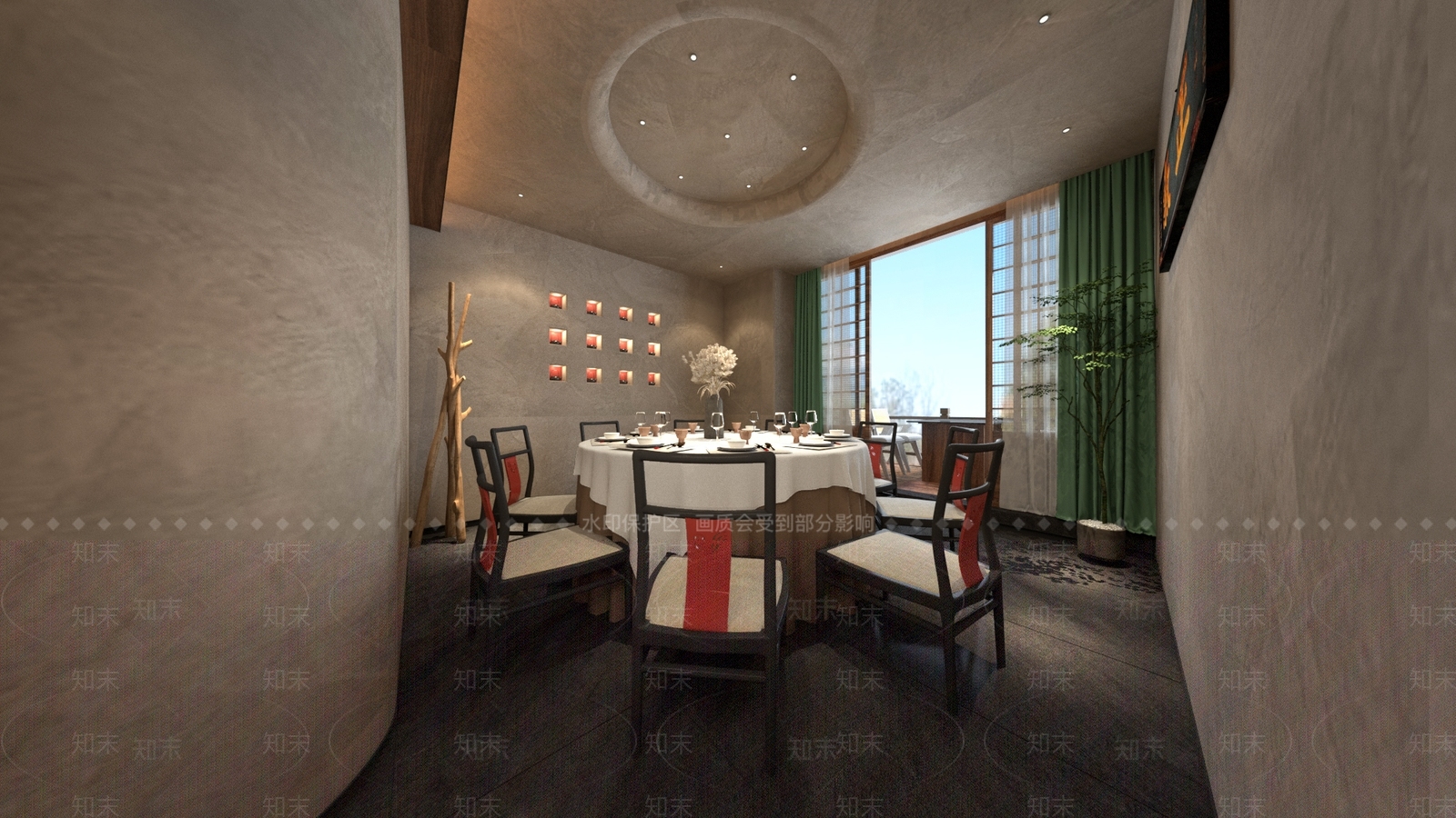 侘寂风餐馆包厢SU模型下载【ID:1112103775】