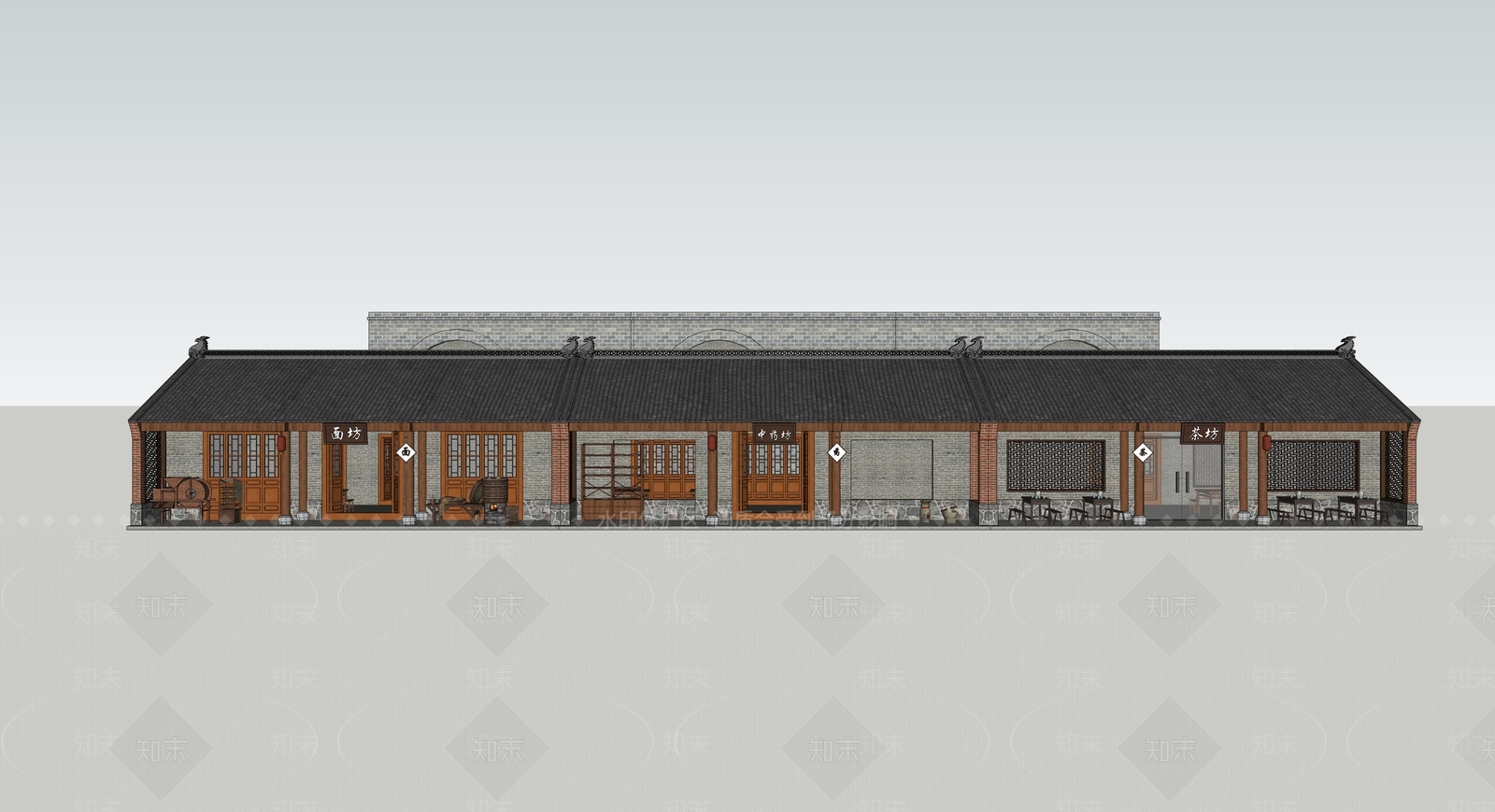 中式餐饮建筑SU模型下载【ID:1112190712】