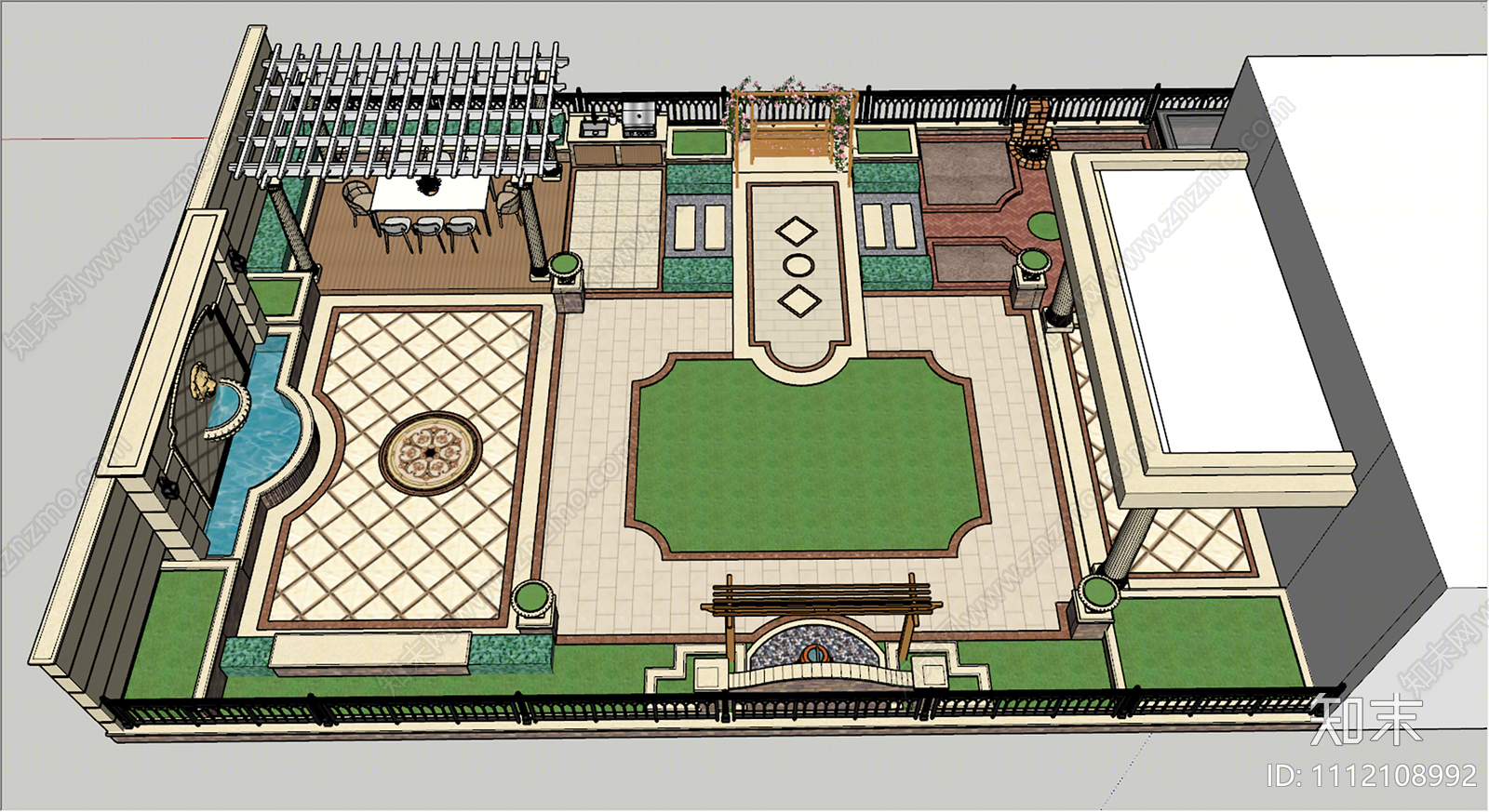欧式庭院花园SU模型下载【ID:1112108992】