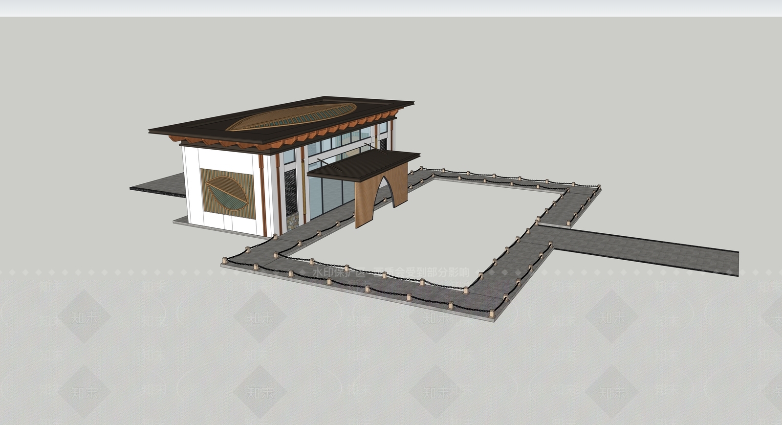 新中式售楼处建筑SU模型下载【ID:1112106935】
