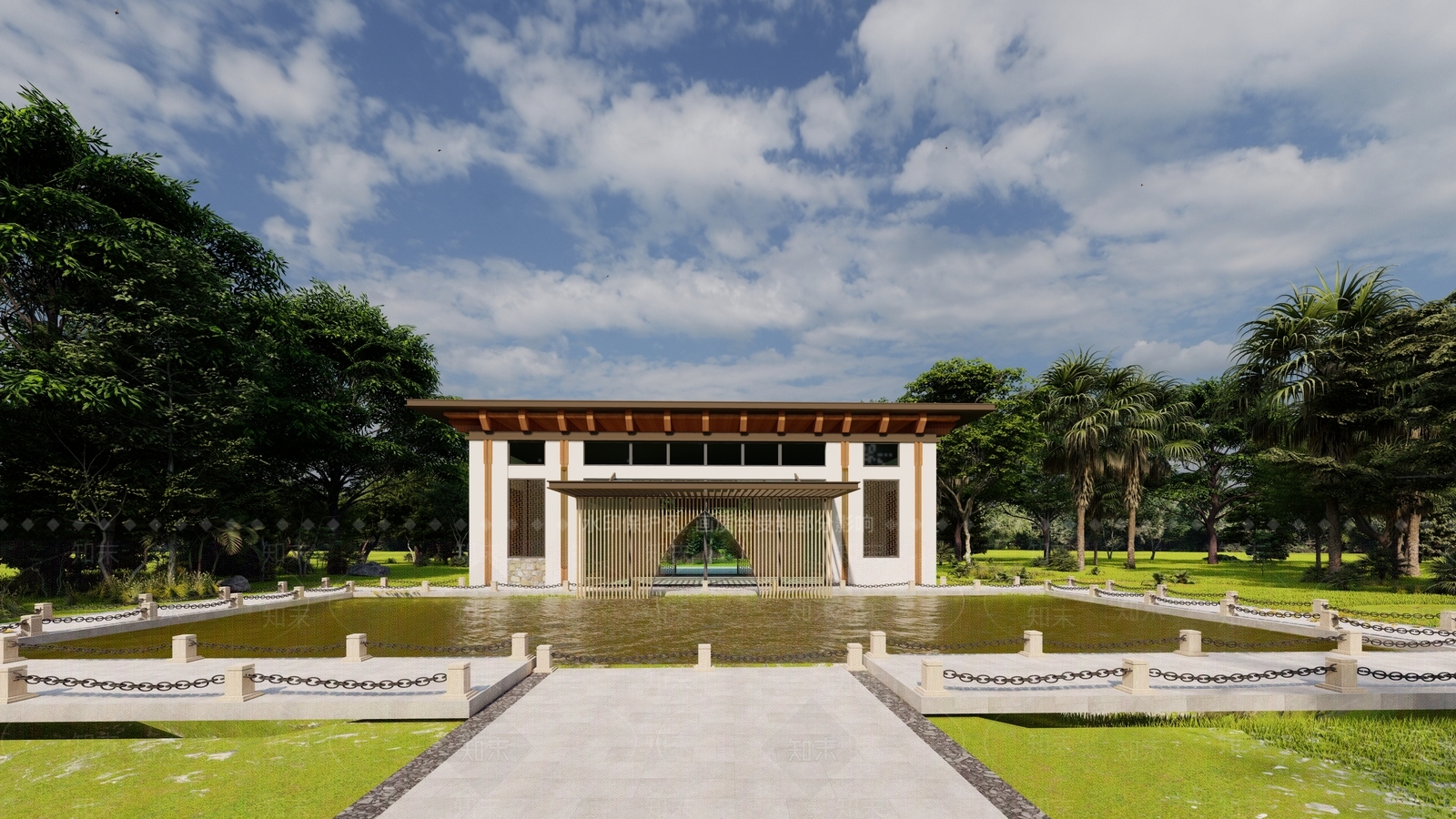 新中式售楼处建筑SU模型下载【ID:1112106935】