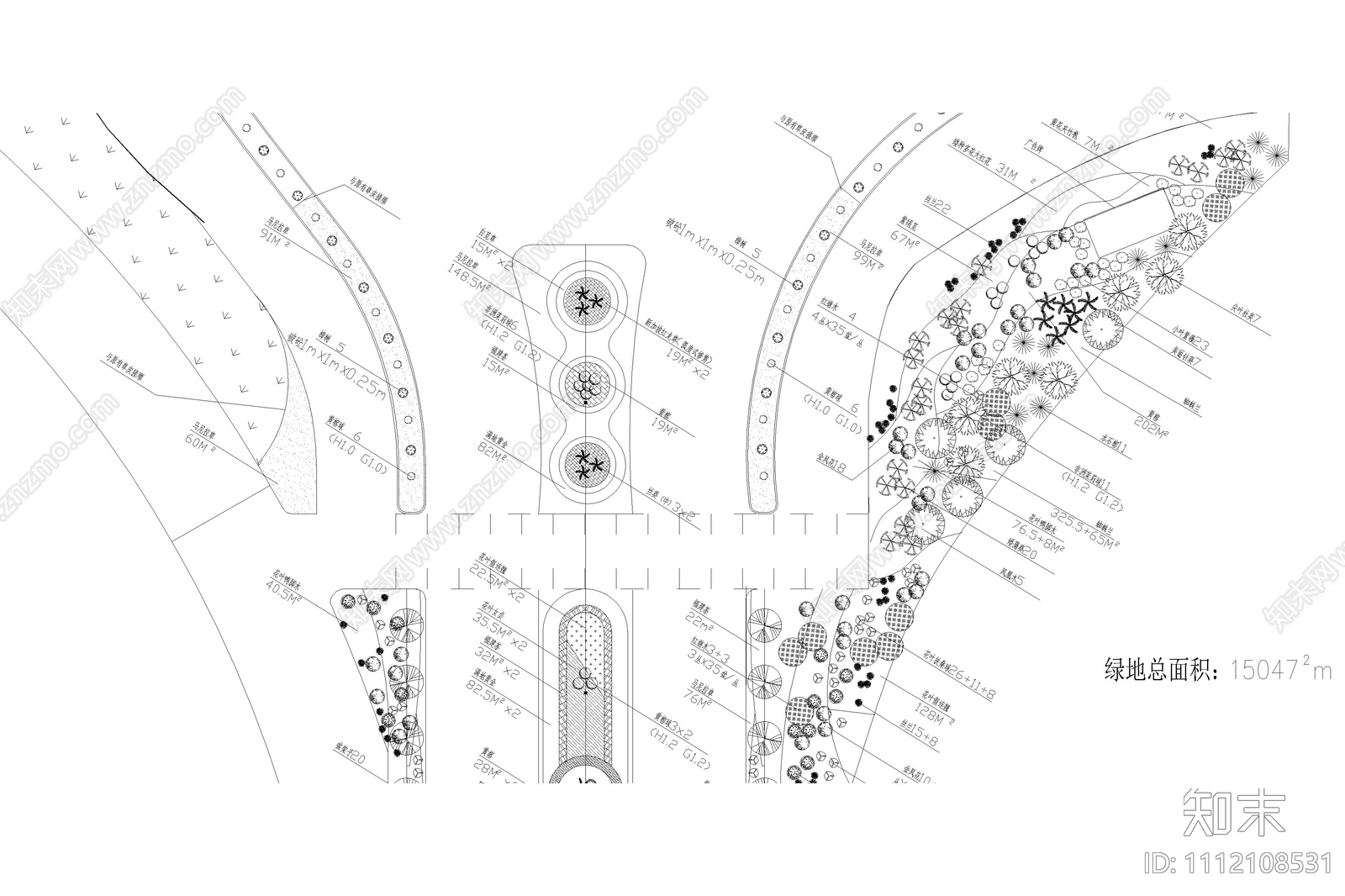 道路中心绿化带绿化平面施工图下载【ID:1112108531】