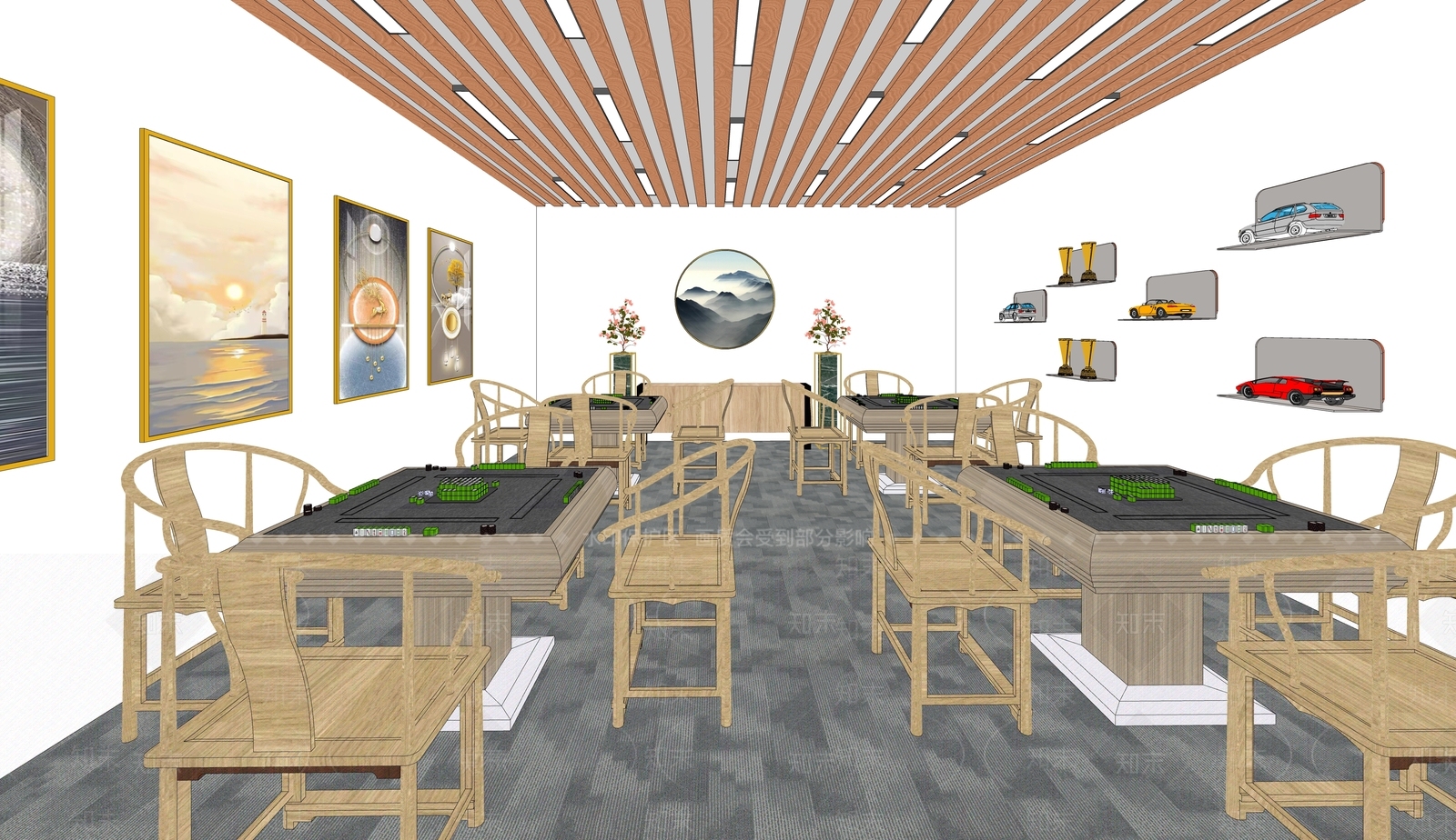 新中式棋牌室SU模型下载【ID:1112109245】