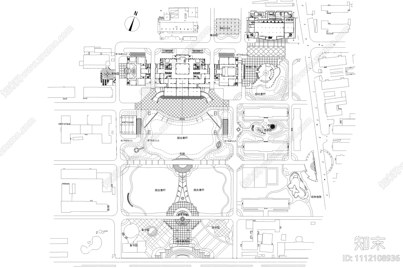 大学校园规划设计图纸景观平面图施工图下载【ID:1112108936】
