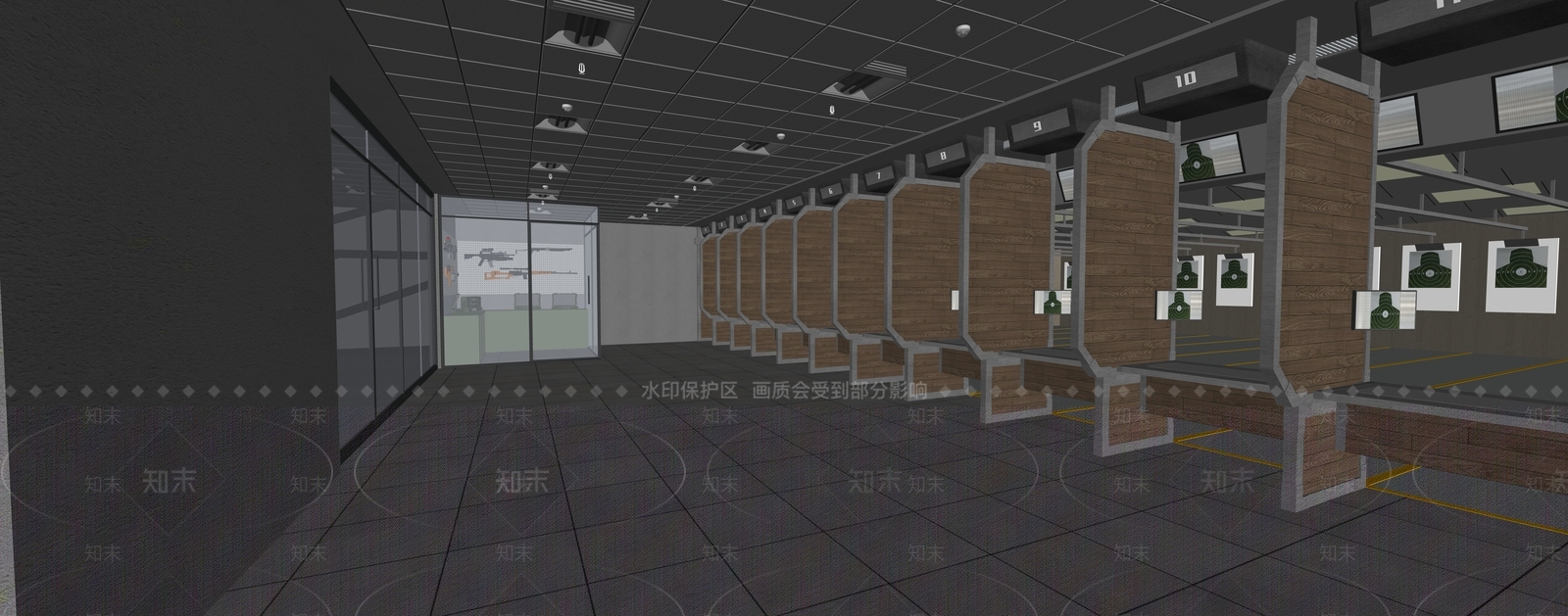 现代室内靶场SU模型下载【ID:1112114859】