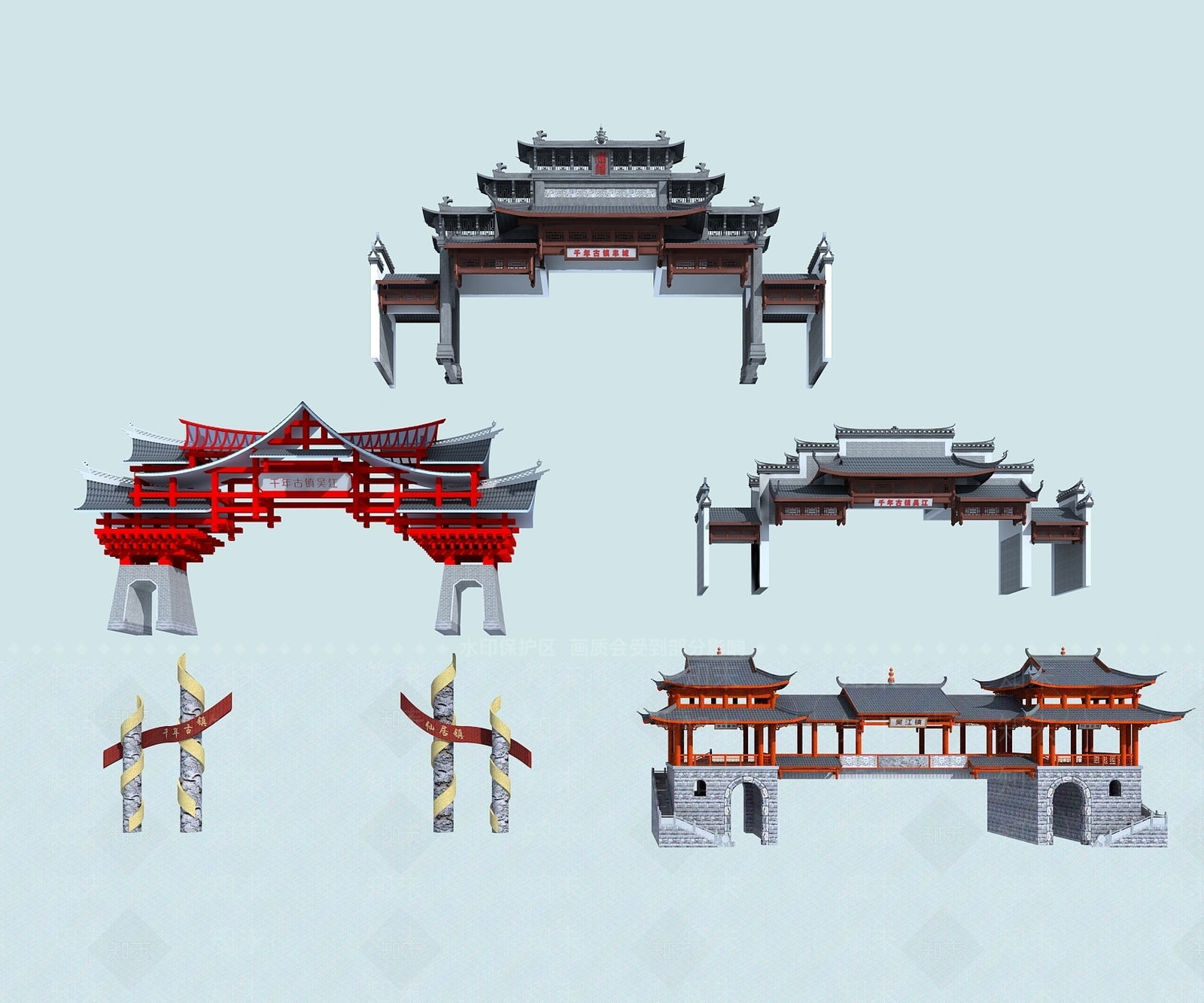 中式公园入口大门3D模型下载【ID:1112133890】