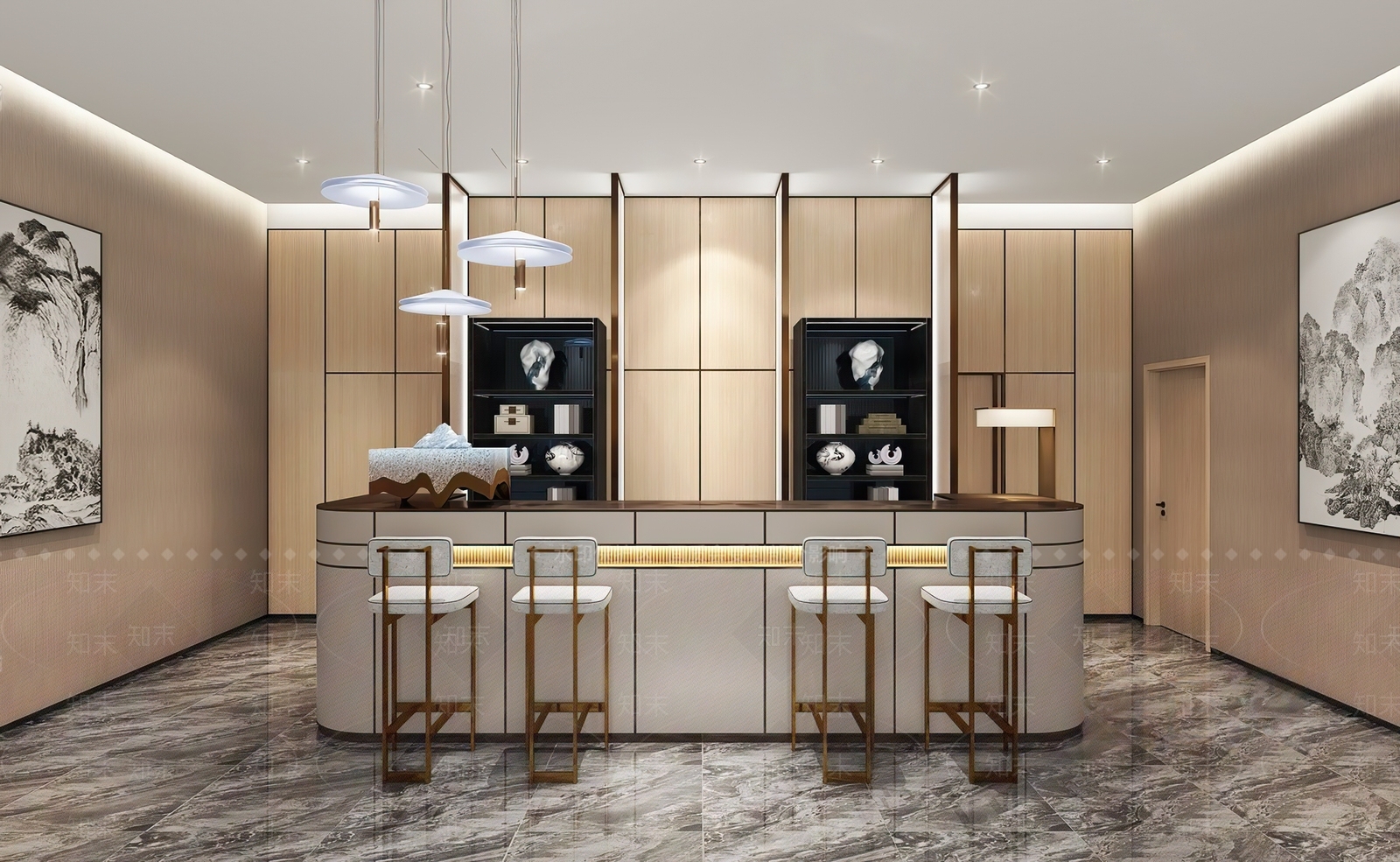 新中式吧台吧椅组合3D模型下载【ID:1112144118】