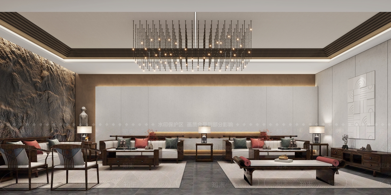 新中式家具展厅休息区3D模型下载【ID:1112149305】