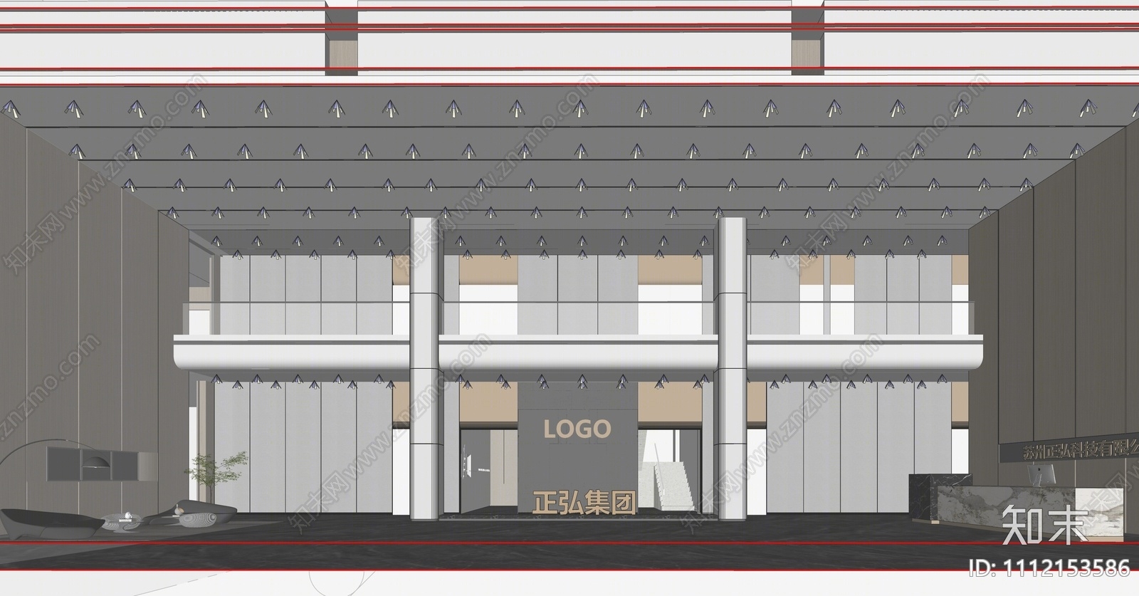 现代办公大堂SU模型下载【ID:1112153586】