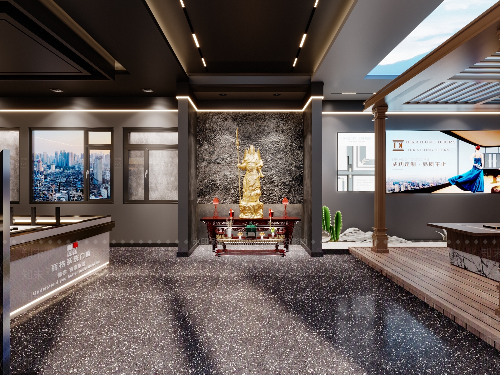 现代系统门窗专卖店3D模型下载【ID:1112172555】