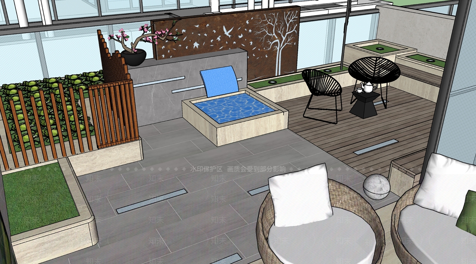 现代屋顶花园SU模型下载【ID:1112173213】
