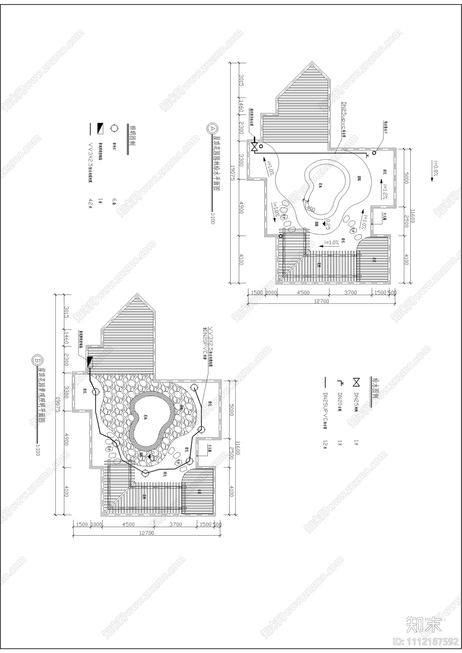 小区屋顶花园设计平立面图cad施工图下载【ID:1112187592】