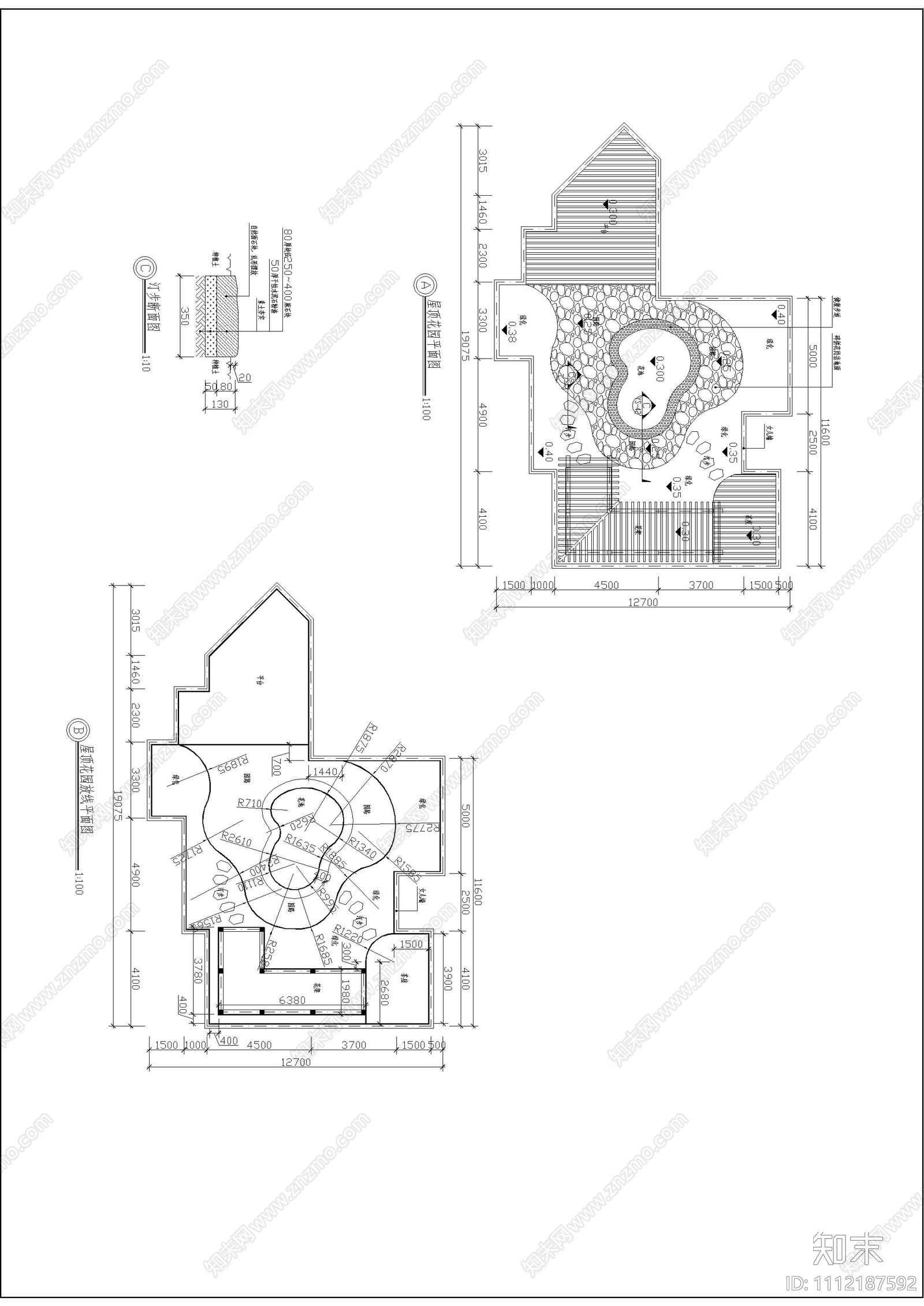 小区屋顶花园设计平立面图cad施工图下载【ID:1112187592】