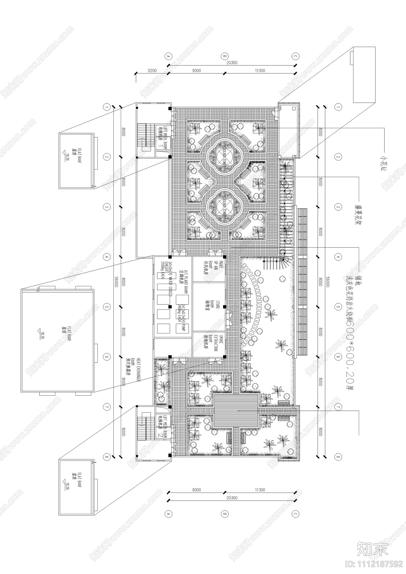 小区屋顶花园设计平立面图cad施工图下载【ID:1112187592】