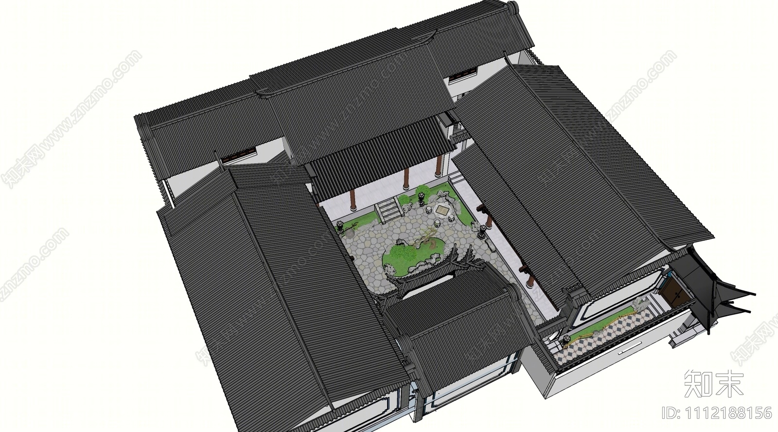 中式大理白族四合院SU模型下载【ID:1112188156】