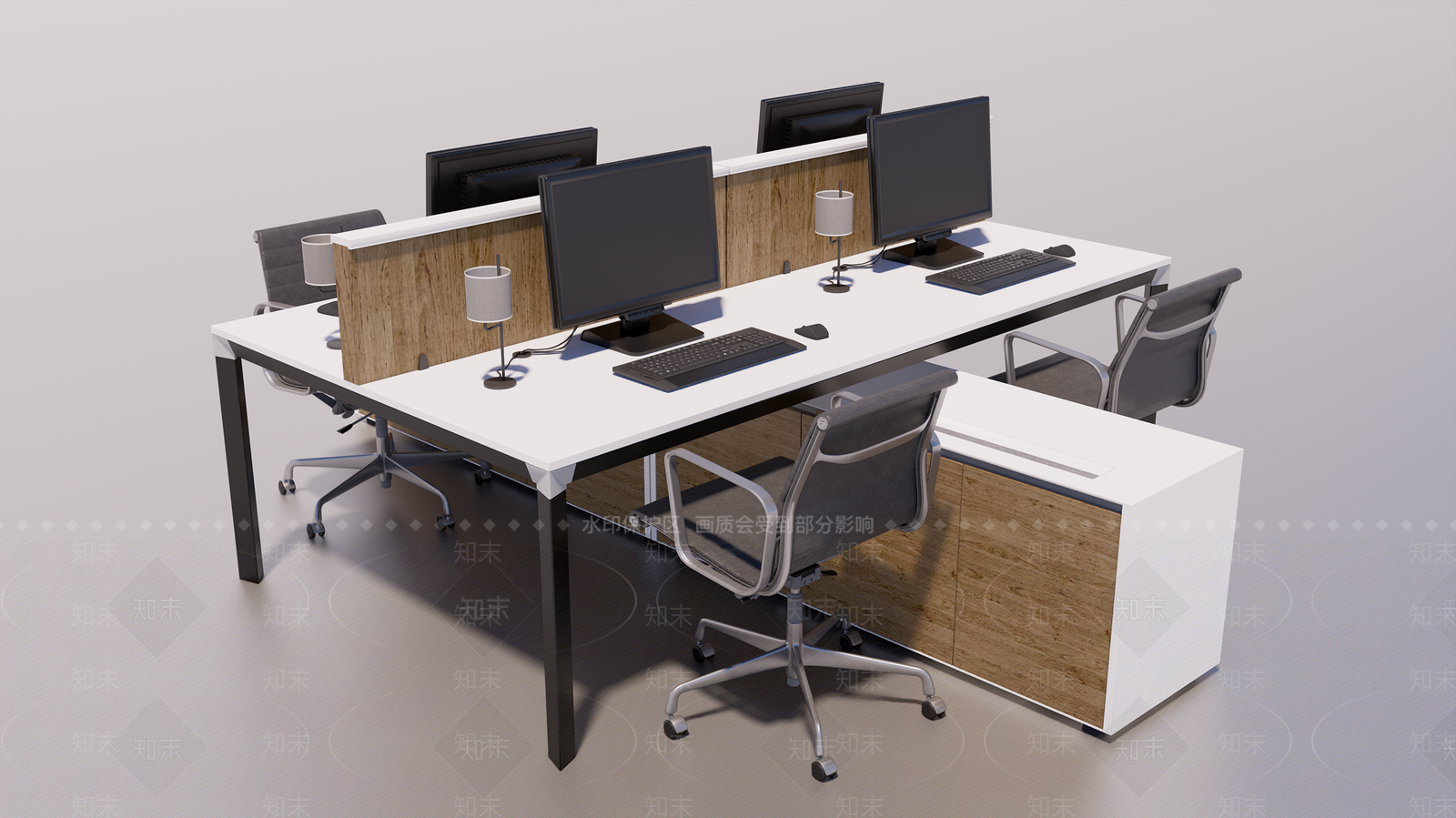 现代办公电脑桌椅组合SU模型下载【ID:1112189789】