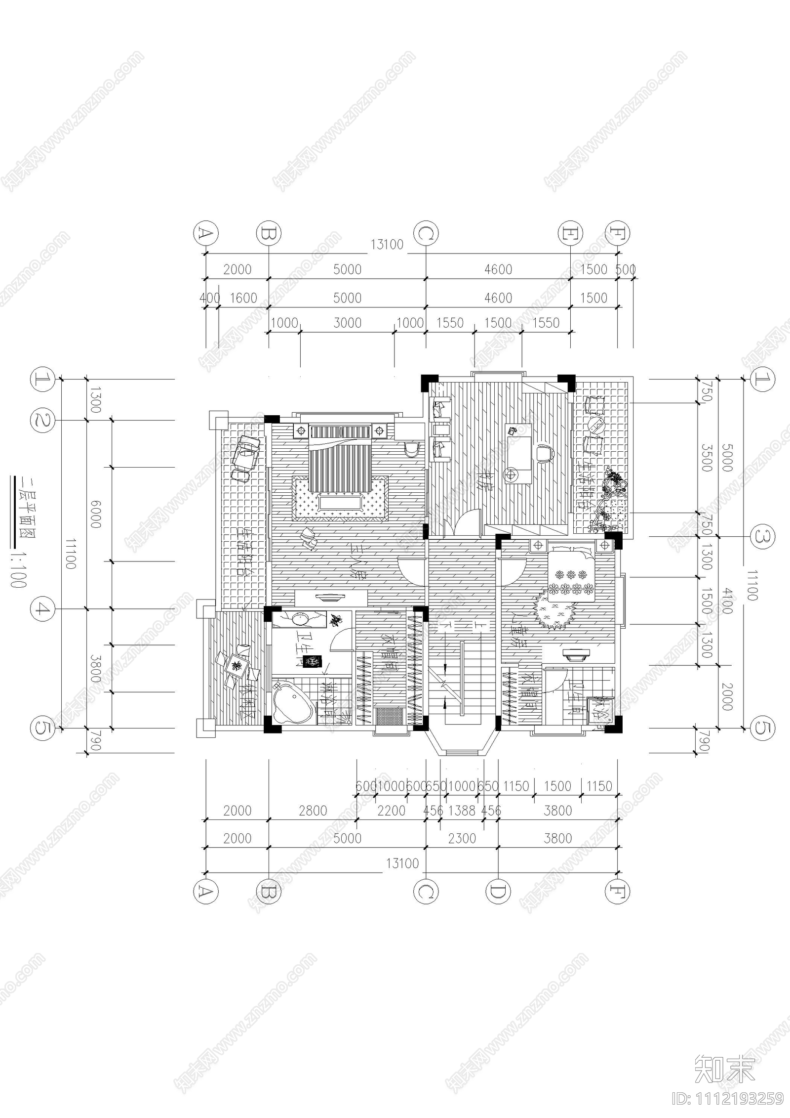 别墅设计平面图cad施工图下载【ID:1112193259】