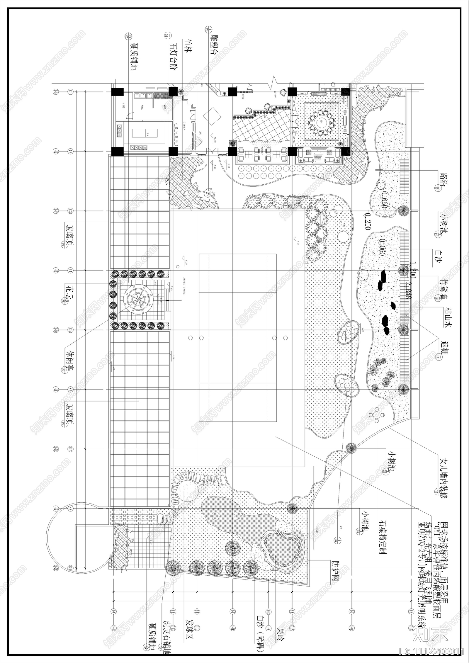 小区屋顶花园设计平立面图cad施工图下载【ID:1112200011】