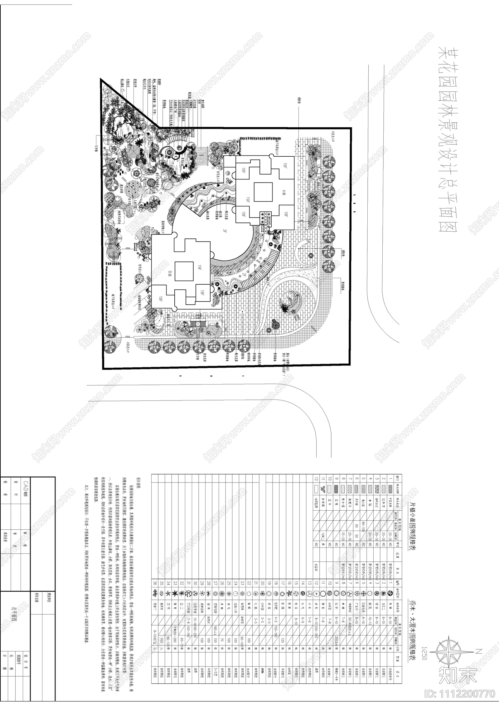 小区屋顶花园设计平立面图cad施工图下载【ID:1112200770】