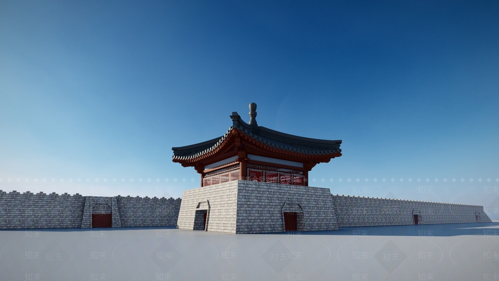 中式城墙SU模型下载【ID:1112202236】