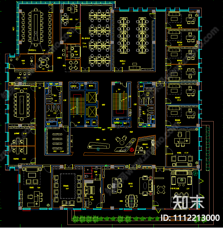 高层领导办公区办公室cad施工图下载【ID:1112213000】