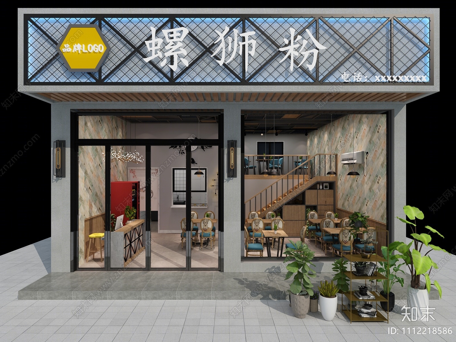 工业风螺蛳粉店3D模型下载【ID:1112218586】