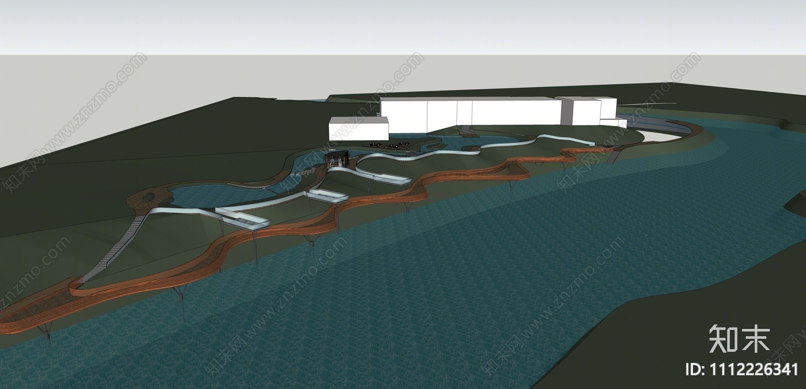 现代滨水景观SU模型下载【ID:1112226341】