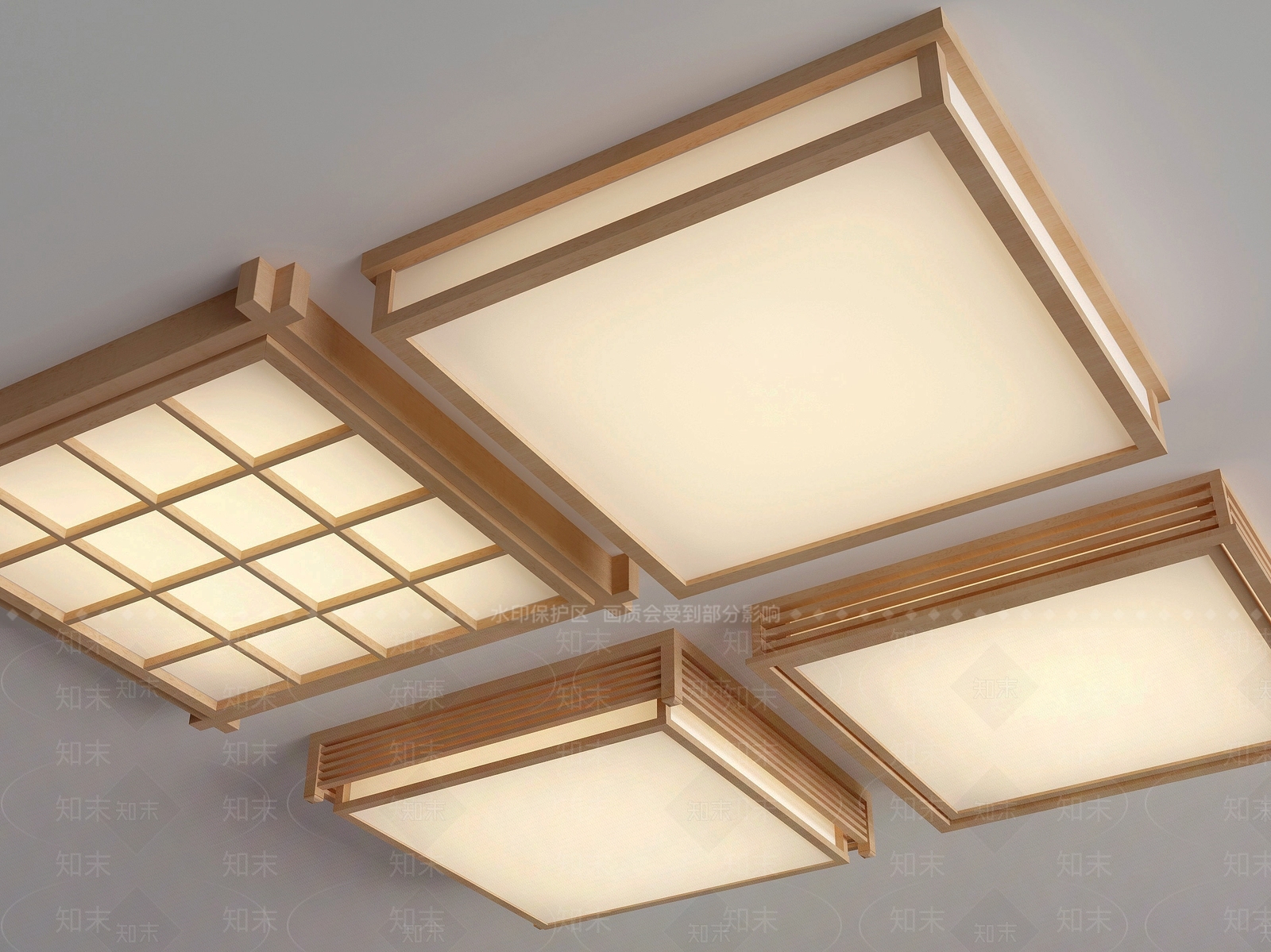 日式原木吸顶灯3D模型下载【ID:1112230825】