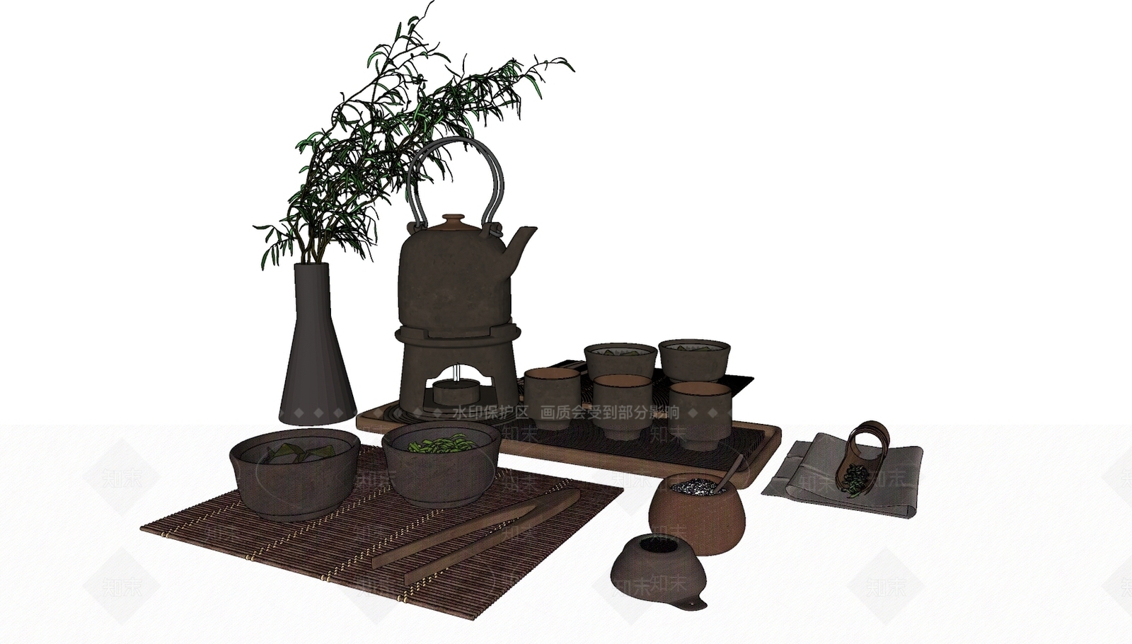 新中式茶具SU模型下载【ID:1112231544】