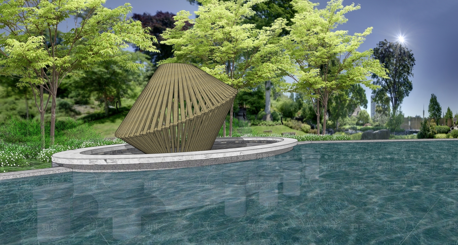 现代滨水景观小品SU模型下载【ID:1112246947】