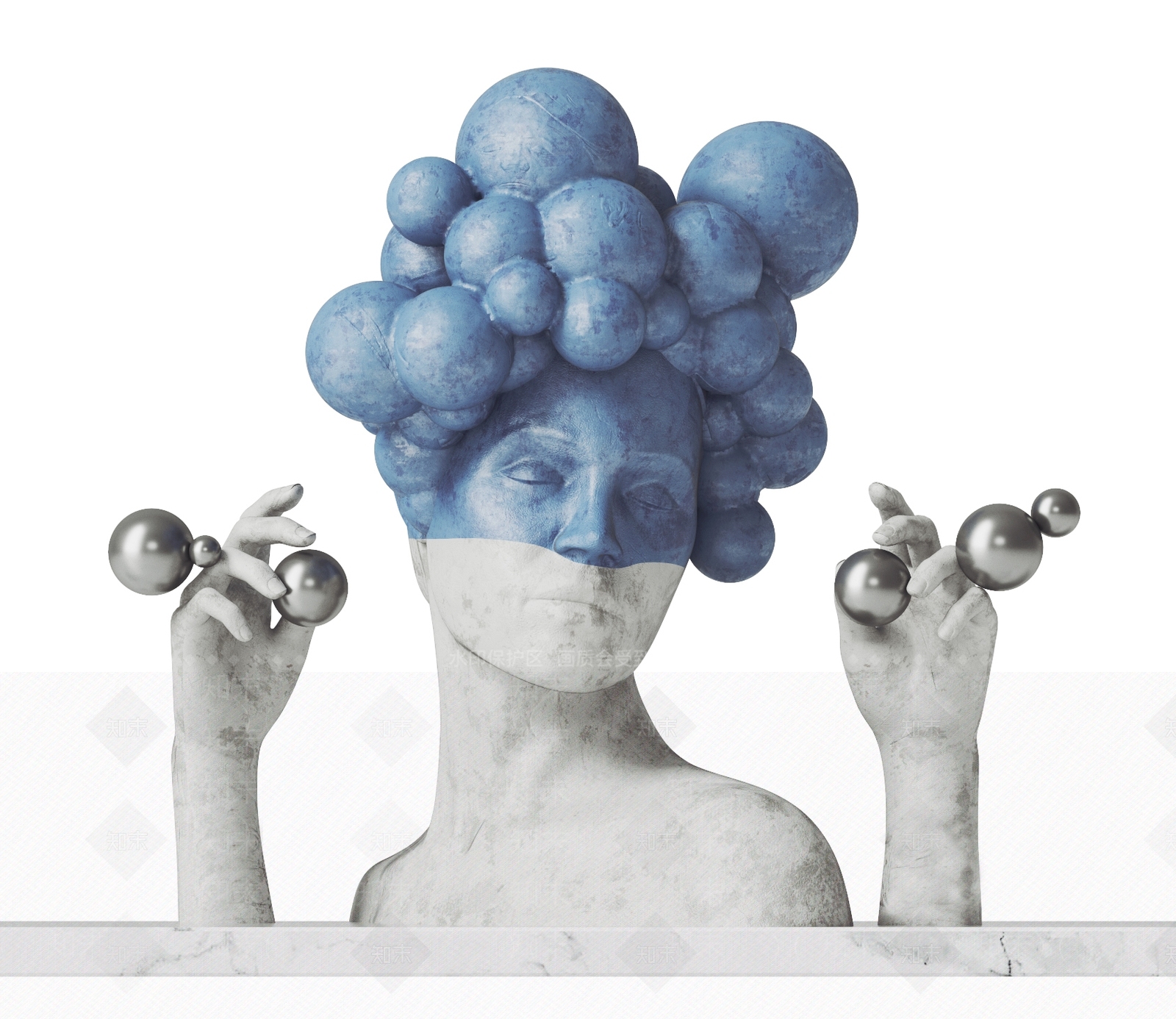 现代创意人像雕塑SU模型下载【ID:1112258322】