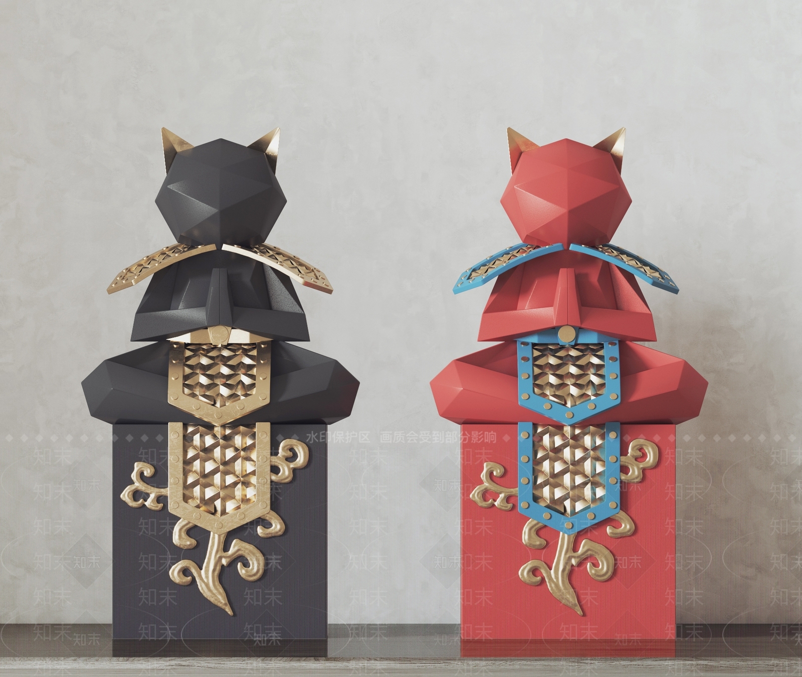 新中式禅意招财猫雕塑摆件SU模型下载【ID:1112259966】