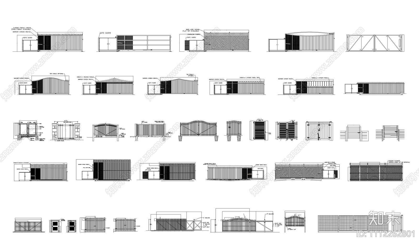 铁艺大门CAD图库施工图下载【ID:1112262801】