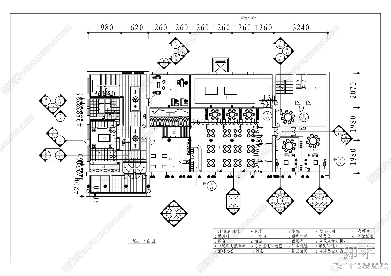 中餐厅装修施工图cad施工图下载【ID:1112266950】