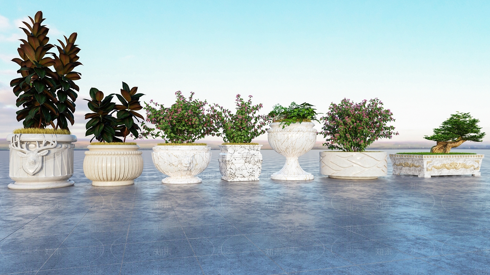 简欧庭院花坛3D模型下载【ID:1112267522】