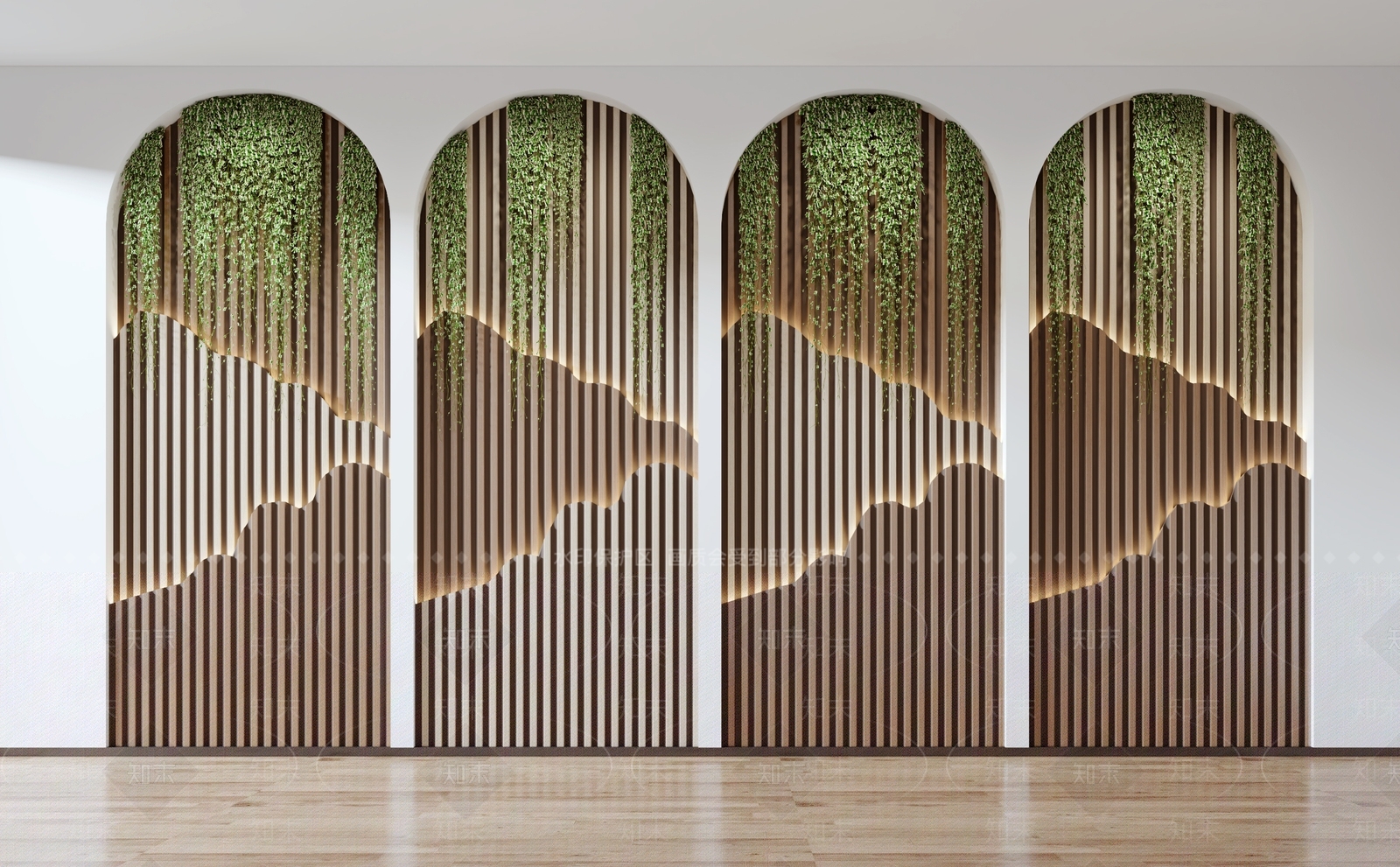 现代绿植吊篮形象墙3D模型下载【ID:1112282486】