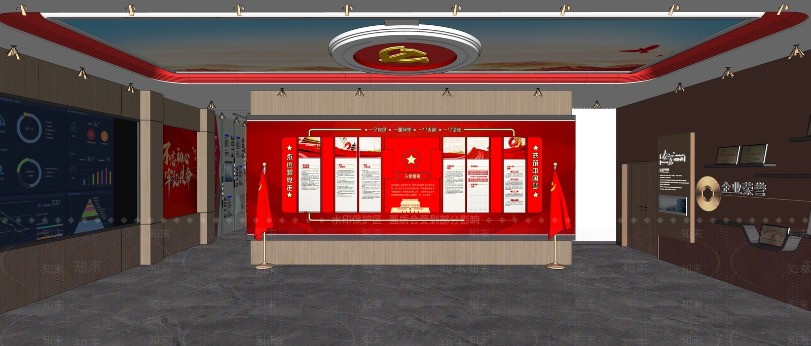 现代党建展厅SU模型下载【ID:1112304420】